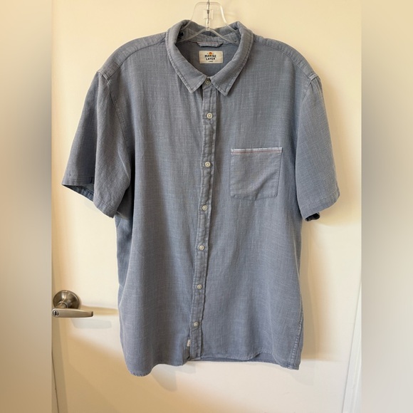 Marine Layer Stretch Salvage Chambray Blue Button Down Shirt Sz L - Picture 3 of 8